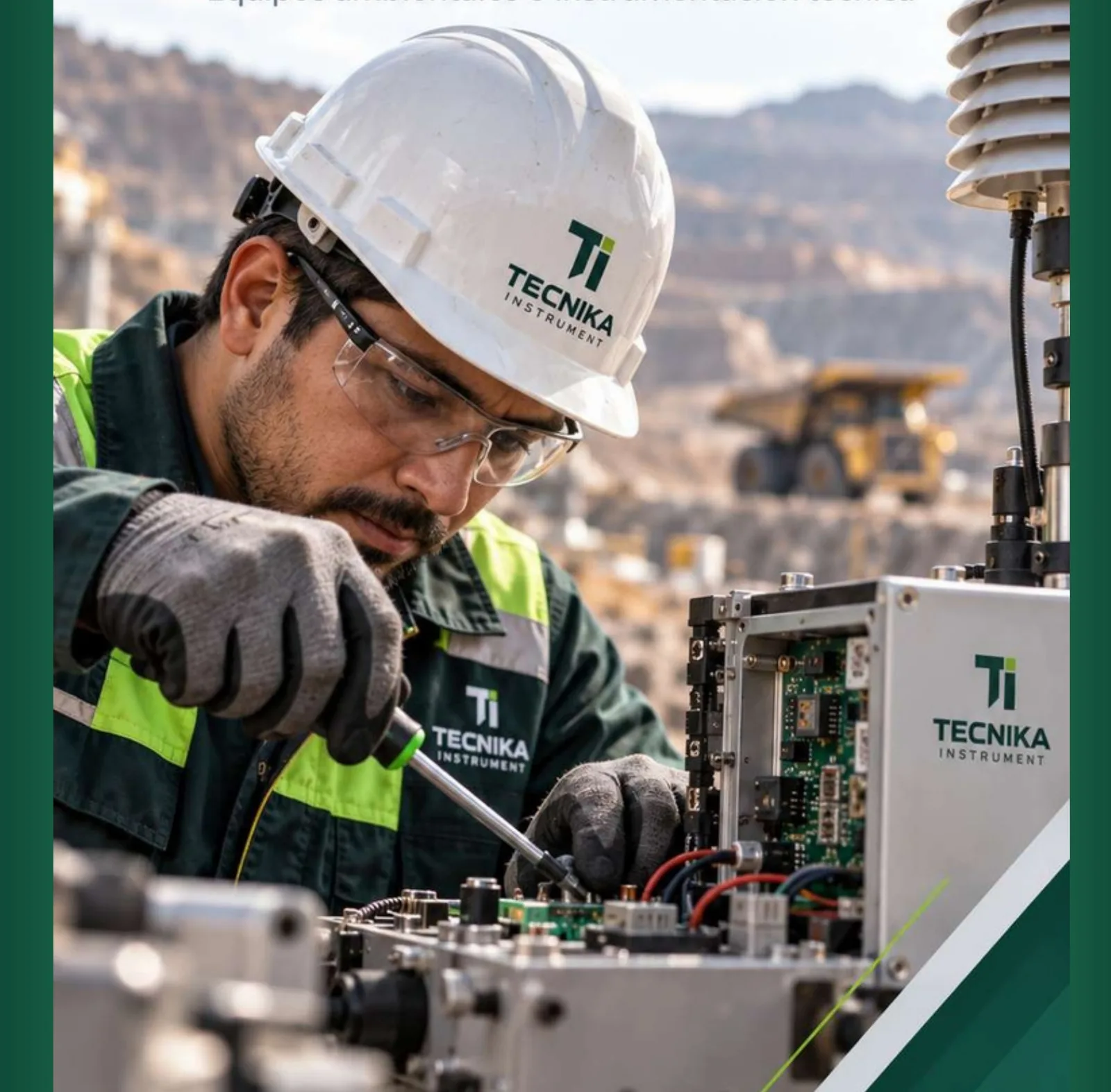 Técnico de Tecnika Instrument reparando instrumentación electrónica en una operación minera